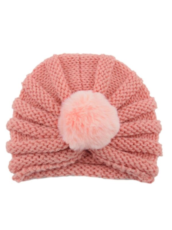 Baby Unisex Knit Hairball Solid Color Hat