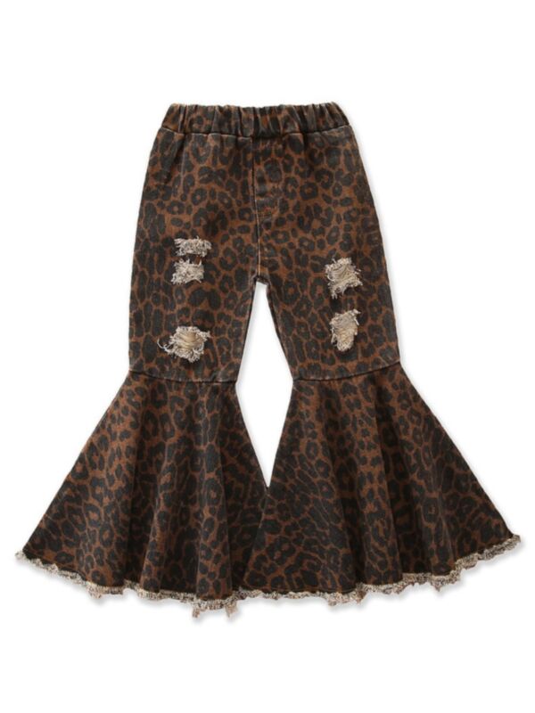 Little Girl Leopard Print Ripped Flared Pants