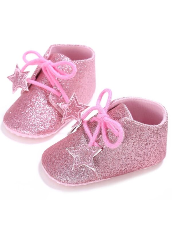 Baby Girl Solid Color Star Shiny Shoes