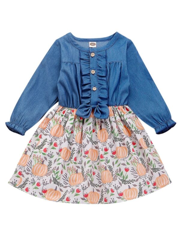 Toddler Girl Bowknot Halloween Denim Dress