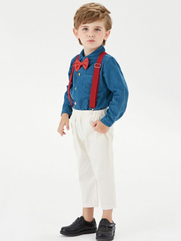 Autumn Two Pieces Toddler Boy Bow Shirt & Suspender Pants Set