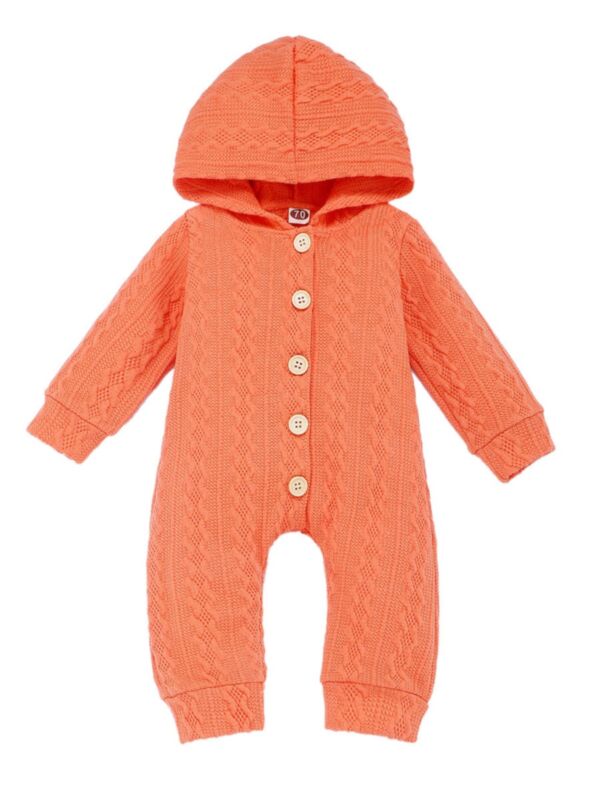 Baby Solid Color Knit Hoodie Jumpsuit