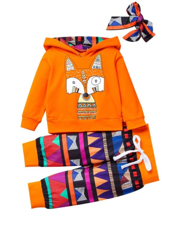 3 Pieces Baby Fox Cartoon Set Hoodie Top & Pants & Headband