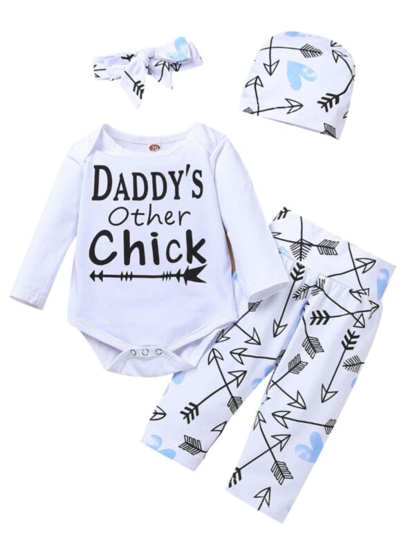4 Pieces Daddy's Other Chick Baby Bodysuit & Pants & Headband & Hat