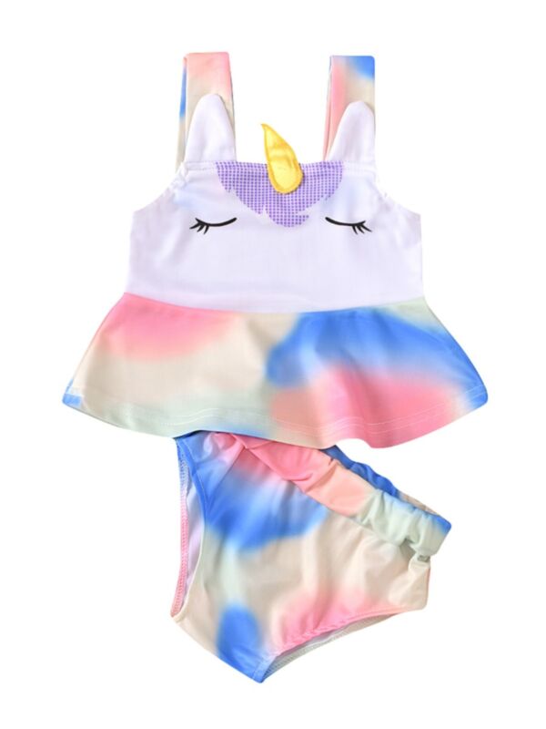 2 Piece Little Girl Tie Dye Cartoon Set Tank Top Matching Shorts
