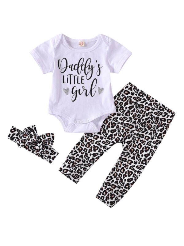 3 Pcs Baby Girl Daddy's Little Girl Leopard Set Bodysuit & Pants & Headband