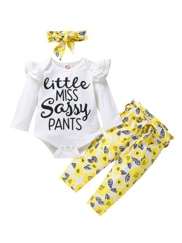 3 Pieces Little Miss Sassy Pants Baby Girl Set Bodysuit & Pants & Headband