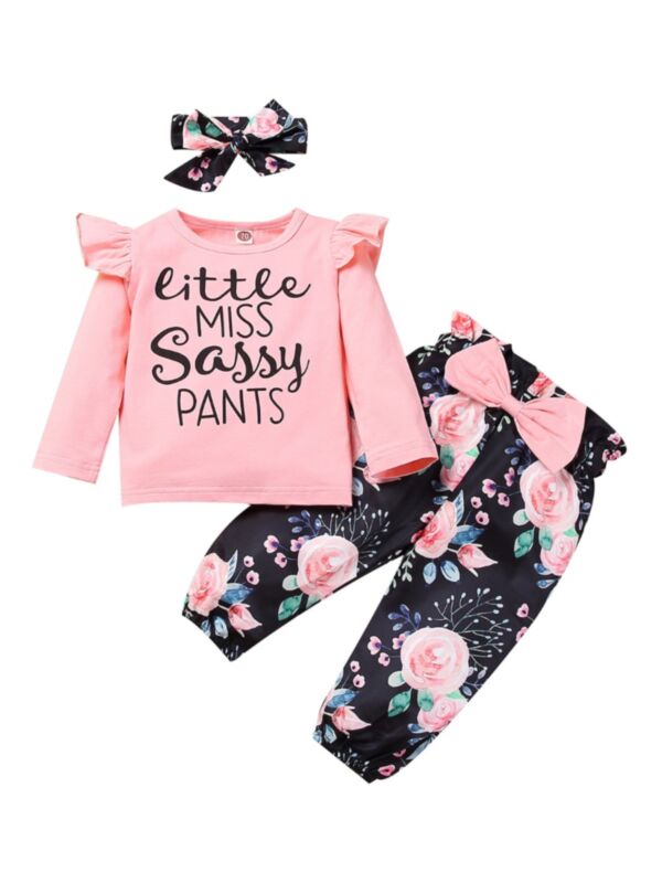 3 Pieces Little Miss Sassy Pants Baby Girl Pink Set Top & Pants & Headband