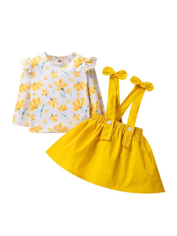 2 PCS Baby Girl Floral Set Top & Suspender Skirt 