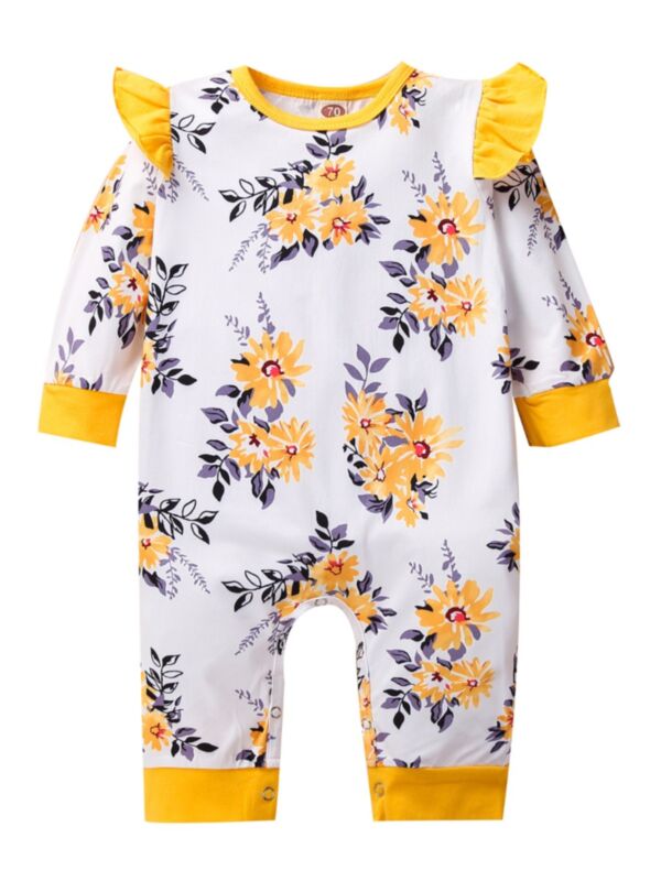 Baby Girl Floral Print Simple Jumpsuit