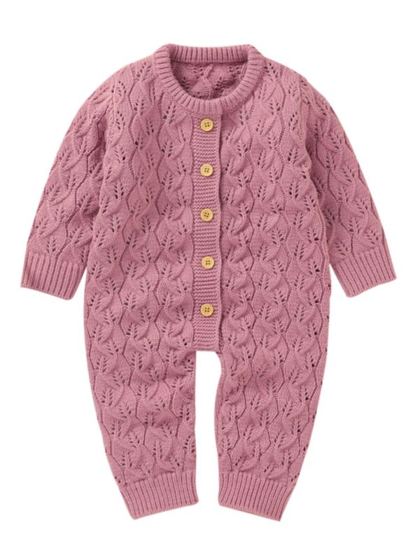 Baby Plain Long Sleeve Knit Jumpsuit