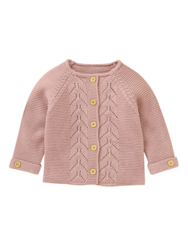 Baby Solid Color Round Neck Knitted Cardigan Pink