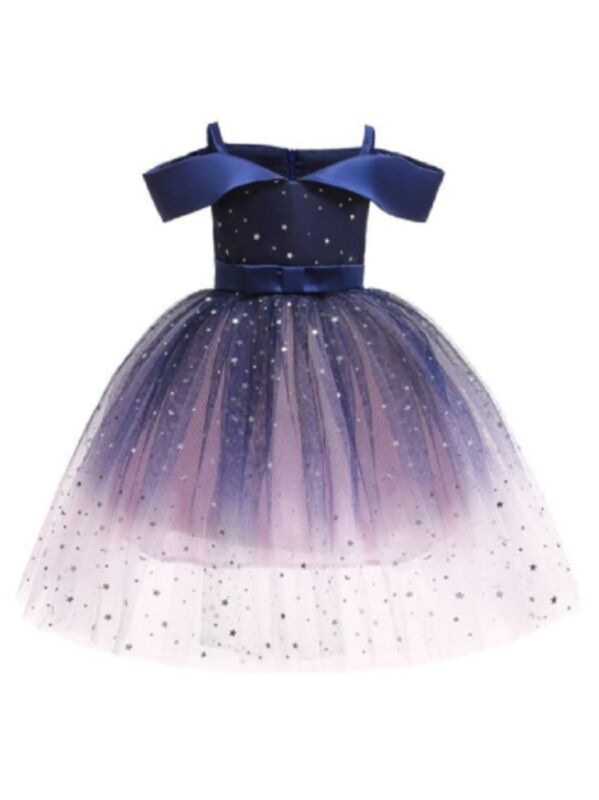 Kid Girl Off-shoulder Star Mesh Princess Dress