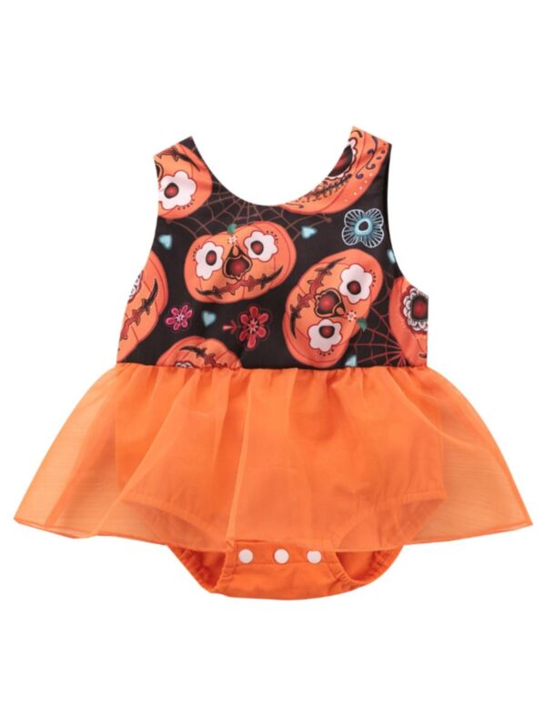 Baby Girl Halloween Mesh Tank Bodysuit Dress
