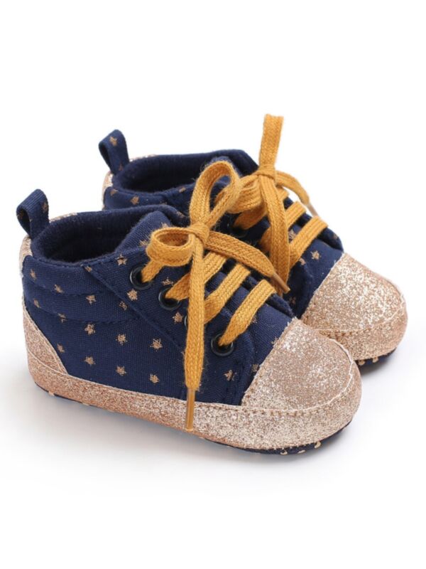 Baby Unisex Star Lace-up Sequins Canvas Shoes