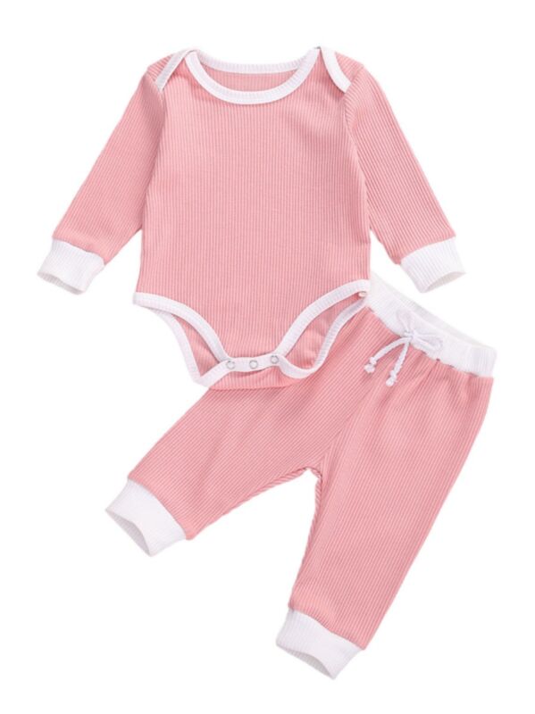 2 Piece Baby Ribbed Solid Color Set Bodysuit Matching Pants