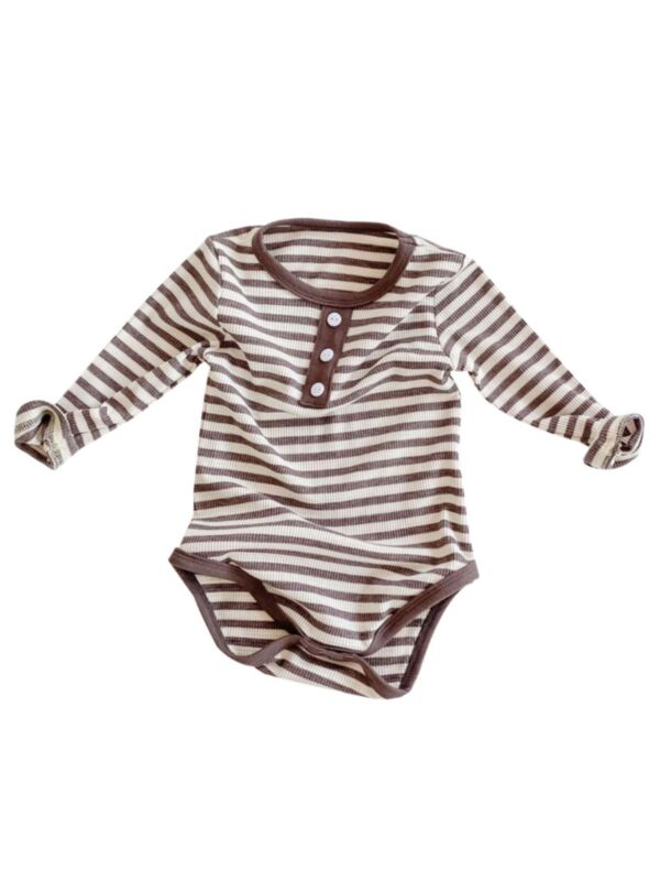 Baby Round Neck Long Sleeve Stripe Bodysuit 