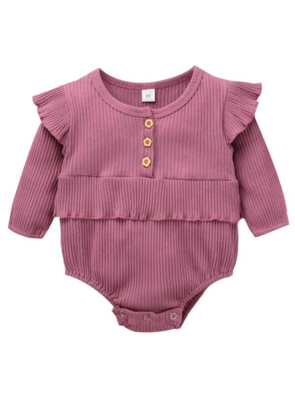 Baby Girl Flutter Sleeve Ribbed Solid Color Bodysuit
