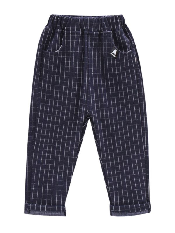 Kid Boy Plaid Letter Casual Trousers