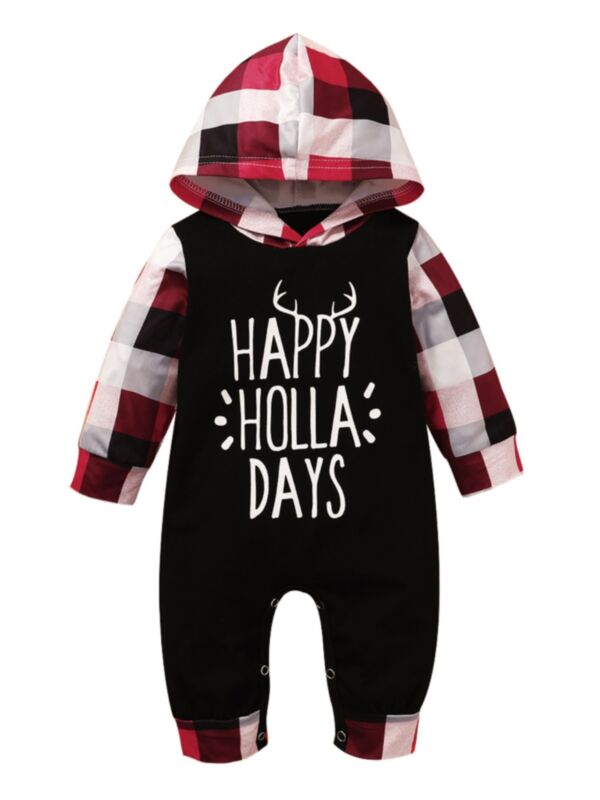Baby Boy Happy Holla Days Print Checked Jumpsuit