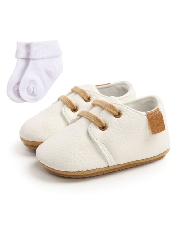 2 Pieces Baby PU Shoes With Socks