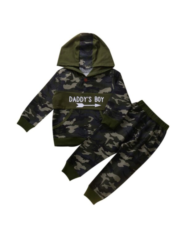 2 Pieces Kid Boy Camouflage Set Daddy's Boy Hoodie Top Matching Pants 