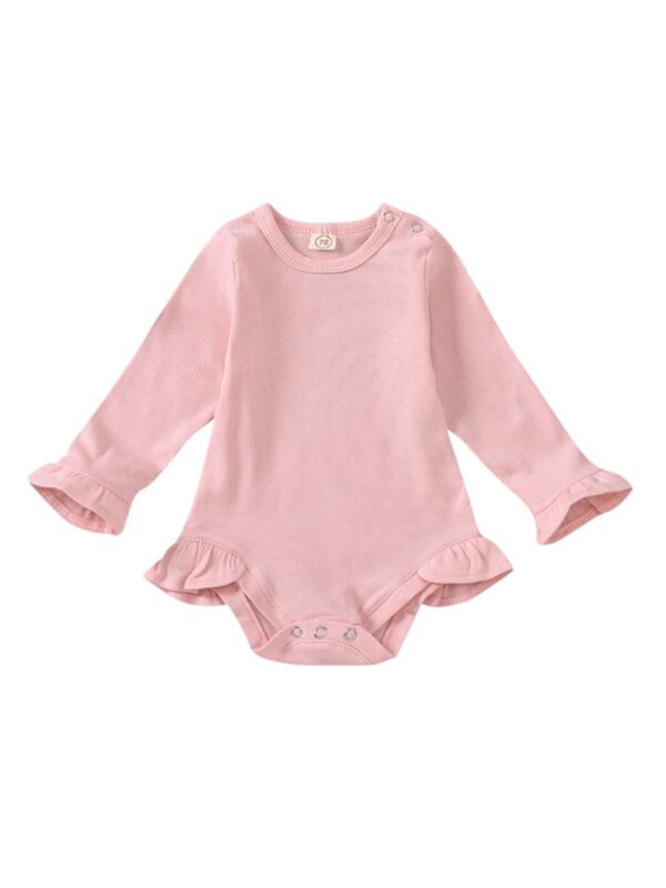 Baby Girl Ribbed Solid Color Bodysuit 
