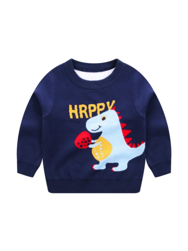 Kid Boy Happy Dinosaur Print Sweater