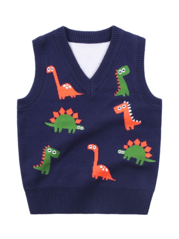 Kid Unisex Cartoon Dinosaur Knit Vest