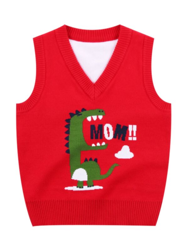 Kid Boy Mom Cartoon Dinosaur Knit Vest
