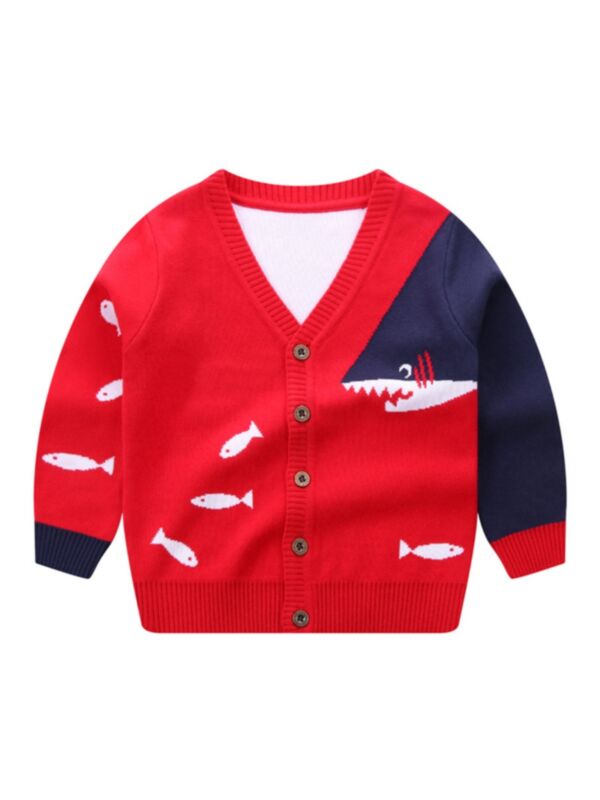 Kid Boy Cartoon Shark Knit Cardigan