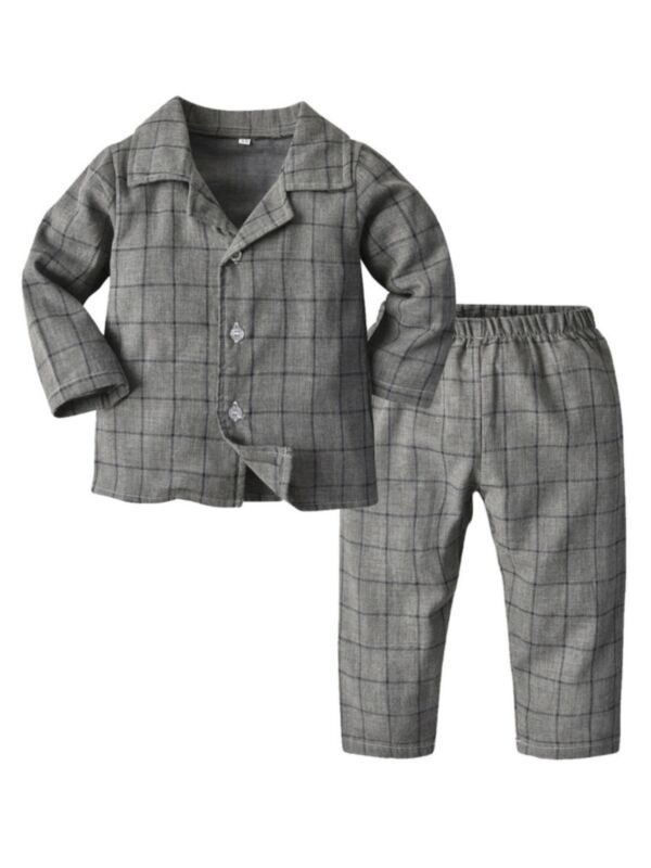 2 Piece Toddler Checked Night Clothes Set Top Matching Pants