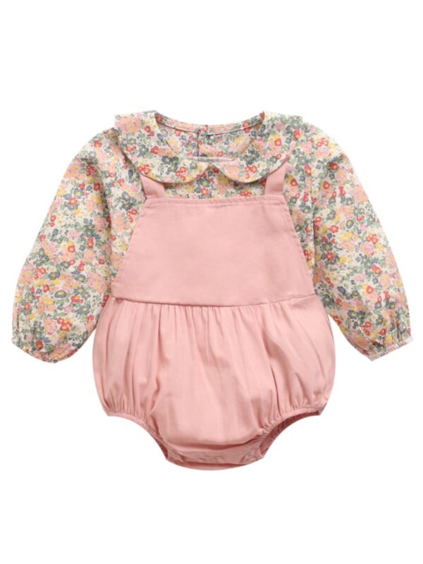 Toddler Girl Fake Two Piece Flower Print Bodysuit