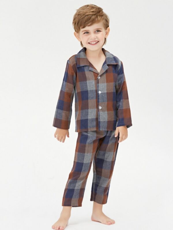 2 Pieces Toddler Plaid Pajamas Set Top & Trousers