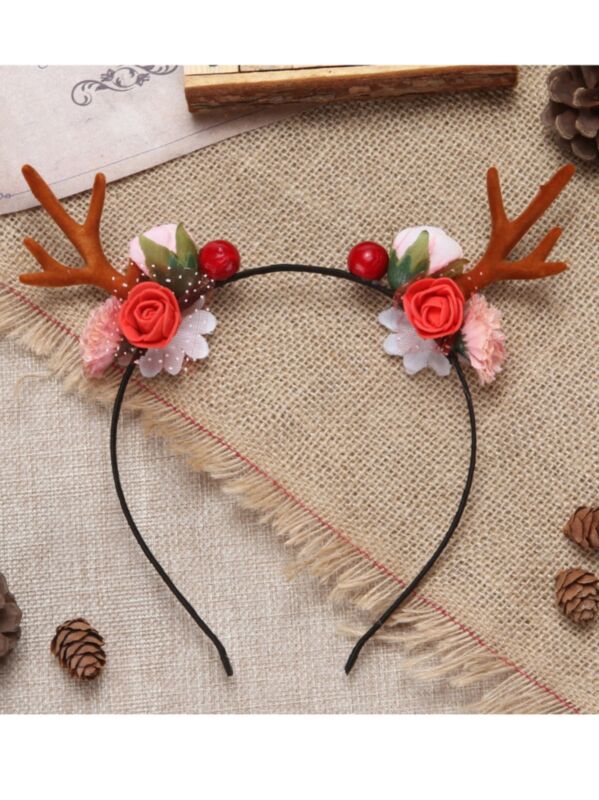 Sweet Girl Christmas Floral Antlers Headband Girl Accessories Wholesale