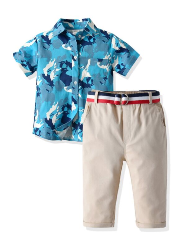 2 Pcs Kid Boy Fashionable Set Top & Belt Pants