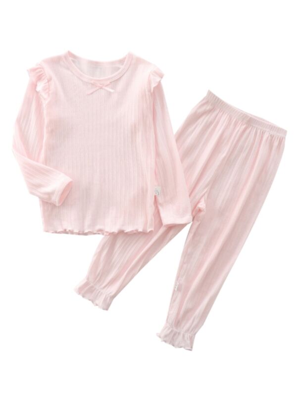 2 Pieces Kid Girl Sleepwear Set Bowknot Top Matching Pants Wholesale Children's Sleepwear