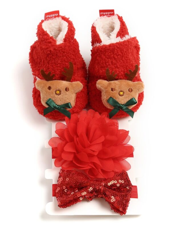 Baby Christmas Set Prewalker Shoes With Headbands