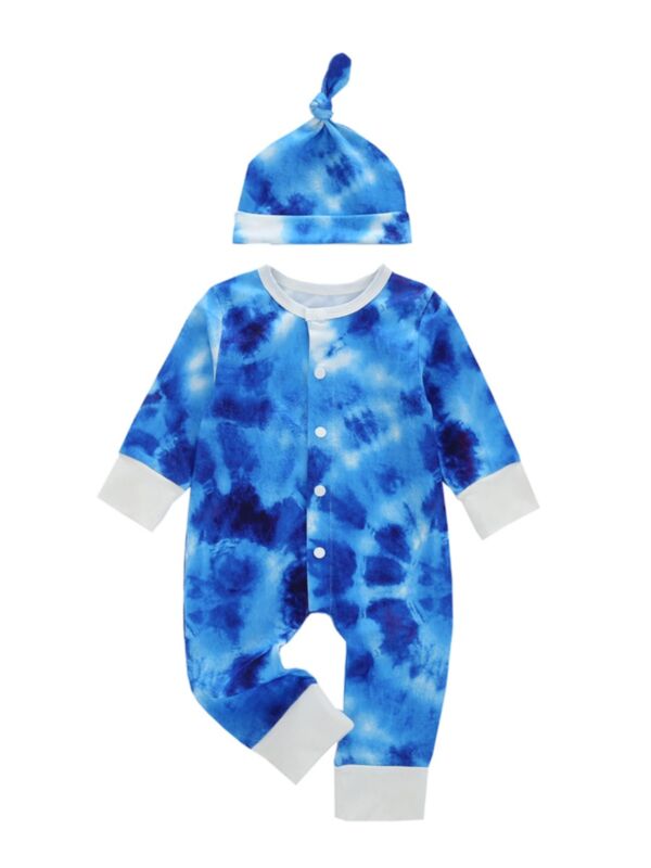 2 Pieces Baby Tie Dye Jumpsuit With Hat