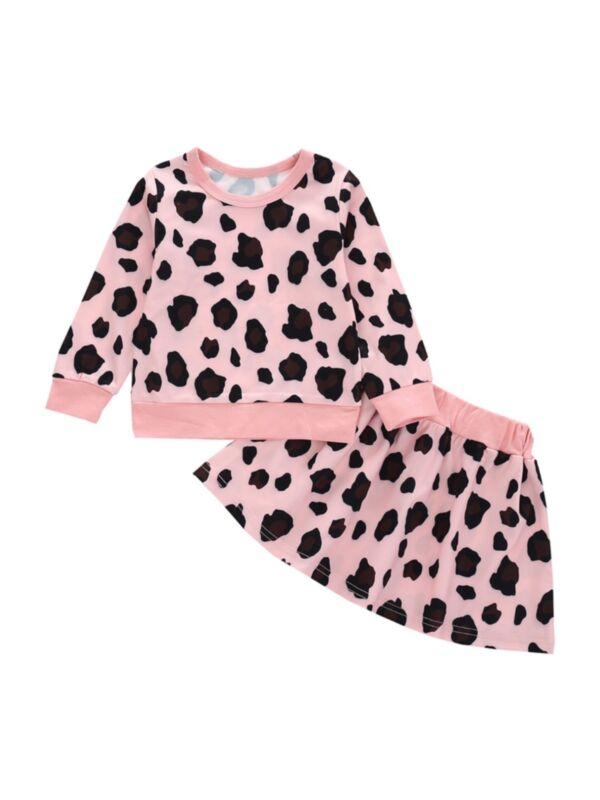 2 Pieces Baby Girl Pink Leopard Set Top Matching Skirt