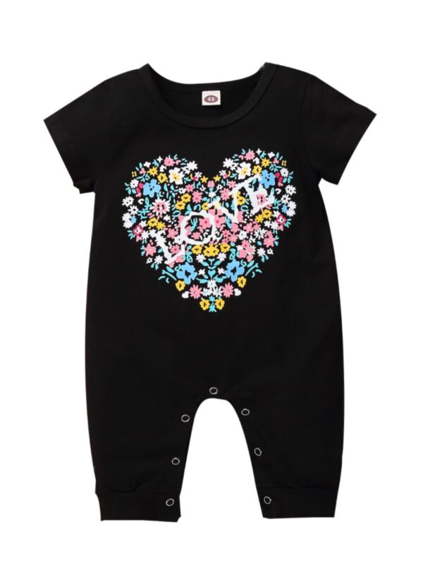 Baby Girl Love Heart Flower Black Jumpsuit