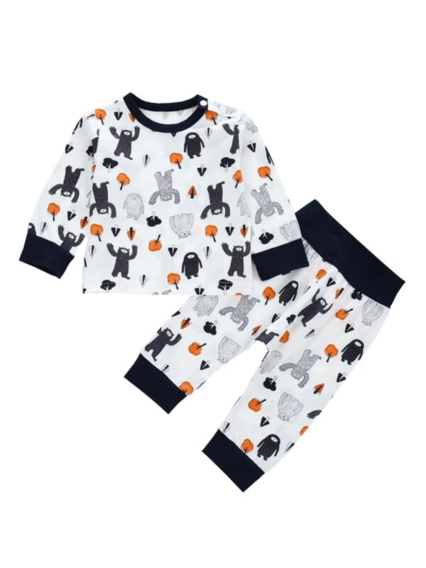 2 Pieces Baby Animals Set Round Neck Top With Trousers