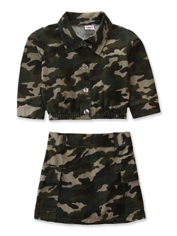 2 Pieces Kid Girl Camouflage Set Top Matching Skirt