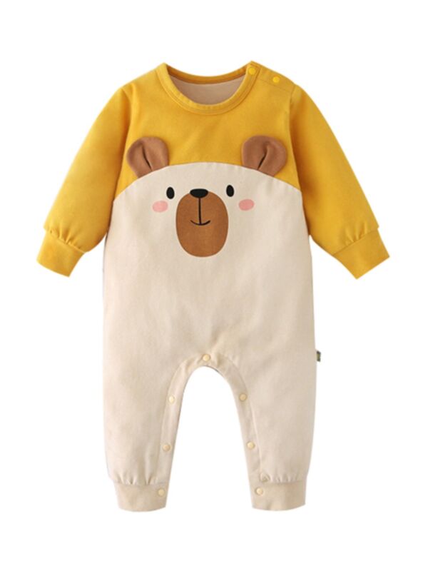 Baby Boy Cartoon Bear Round Neck Jumpsuit