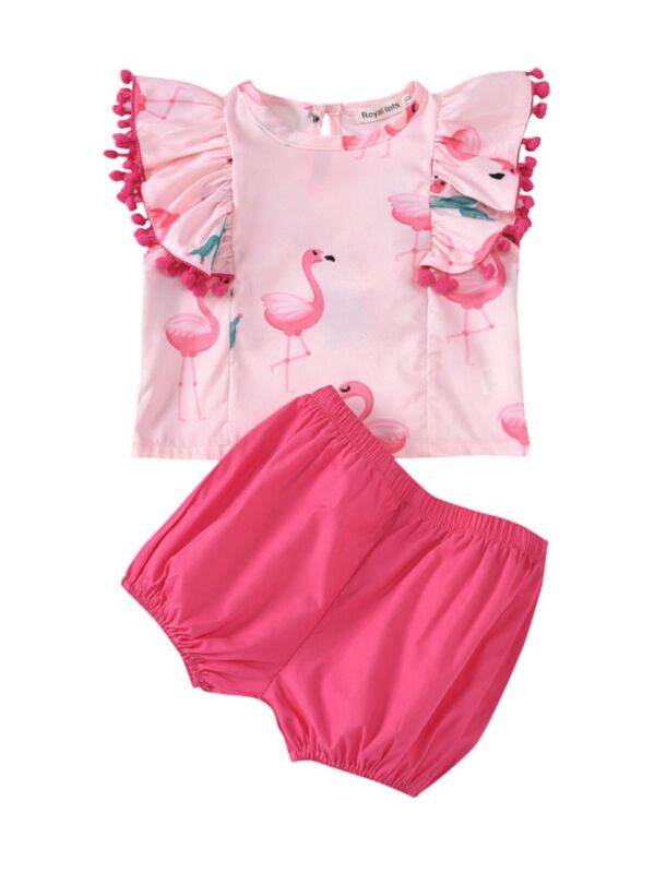 2 Pieces Baby Girl Flamingo Pink Set Top With Shorts 