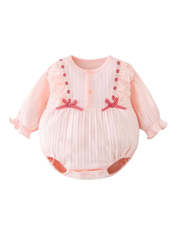 Baby Girl Ribbed Bowknot Eyelet Bodysuit