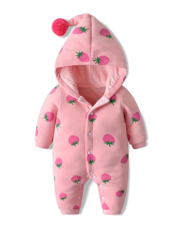 Baby Girl Strawberry Hoodie Jumpsuit