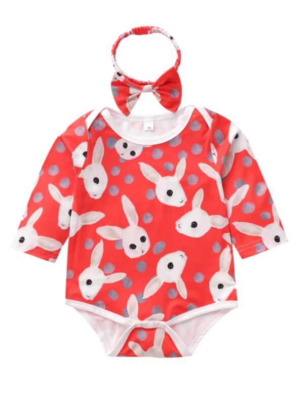 2 Pieces Baby Girl Rabbit Bodysuit With Headband