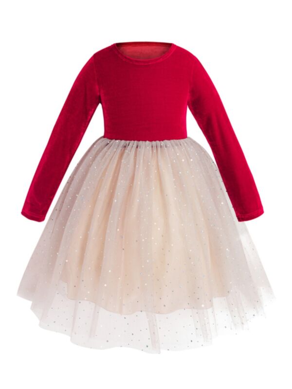 Kid Girl Elegant Patchwork Sequins Mesh Dress