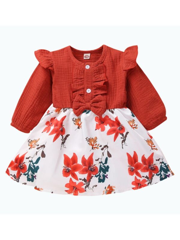 Toddler Girl Ruffle Hem  Floral Patchwork Dress